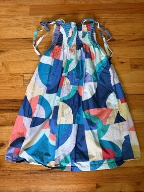 Tea Collection Multicolor Geometric Sundress in Blue, Teal, Coral, Cream